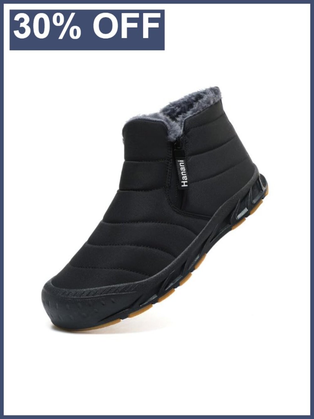 Men's Waterproof Snow Boots Fur Lined Warm Ankle Boots Zipper Slip On